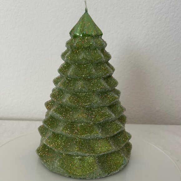Large Lime Green Sparkly Christmas Tree Candle NEW UNUSED - Picture 1 of 11